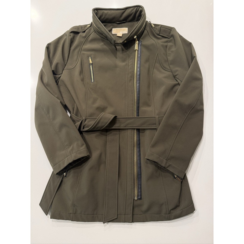 MICHAEL MICHAEL KORS Green Belted Hooded Jacket Womens XL Mid-Length RN79675
